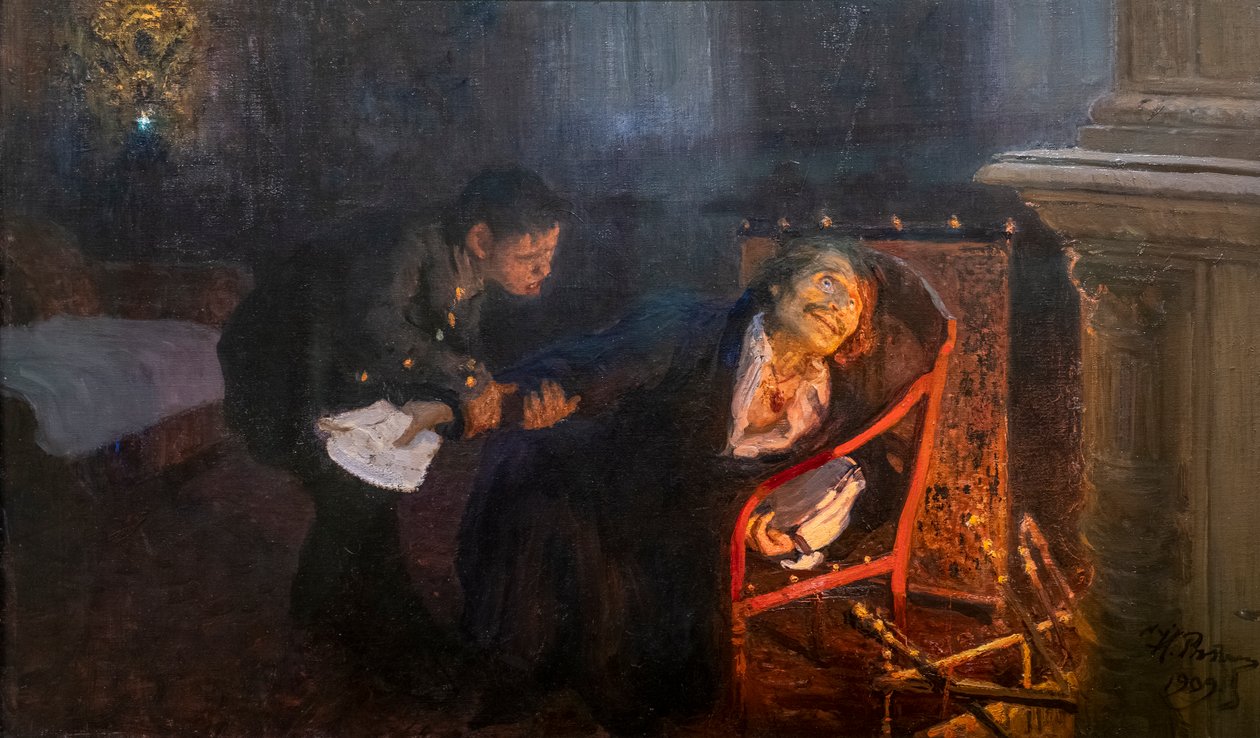 SJÄLVBRÄNNING. GOGOL BRÄNNER SIN MANUSCRIPT av Ilya Efimovich Repin