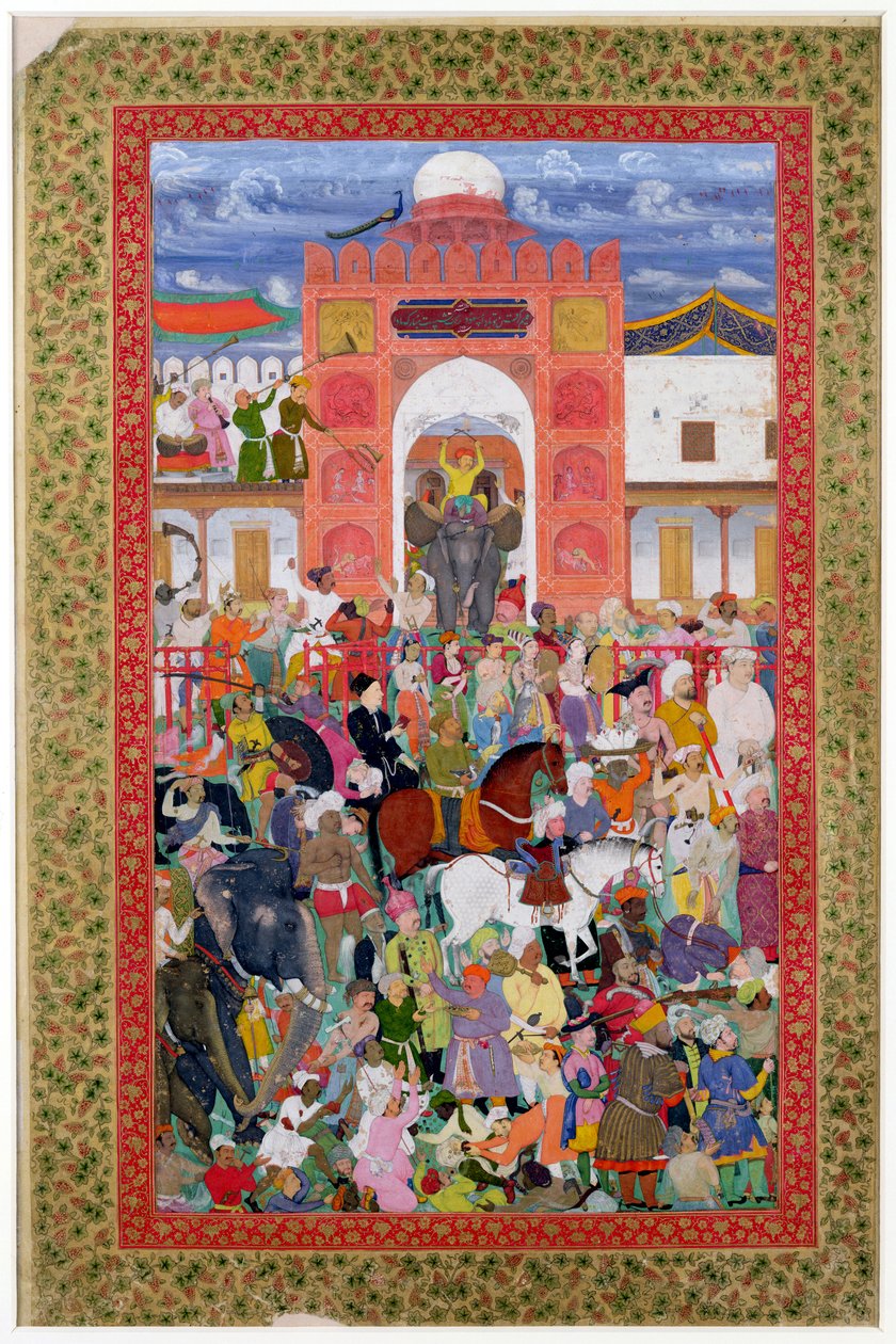 Ms E-14 fol.21a Festligheter vid tillfället av kejsar Jahangirs kröning (1569-1627) 1605 av Indian School