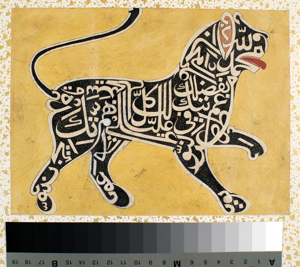 Ett lejon tillverkat av kalligrafi, ca 1800 av Indian School