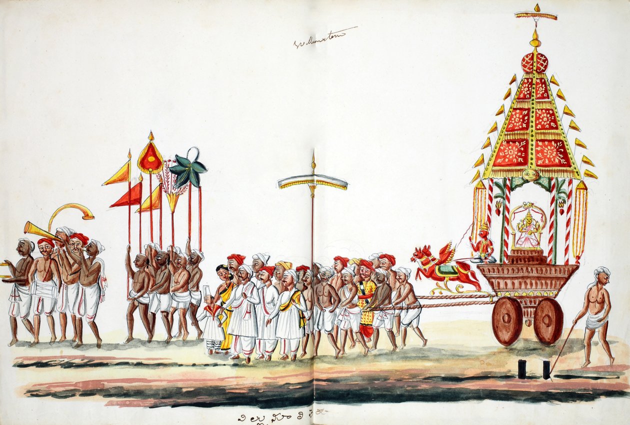 Procession med gudar (wc på papper) av Indian School