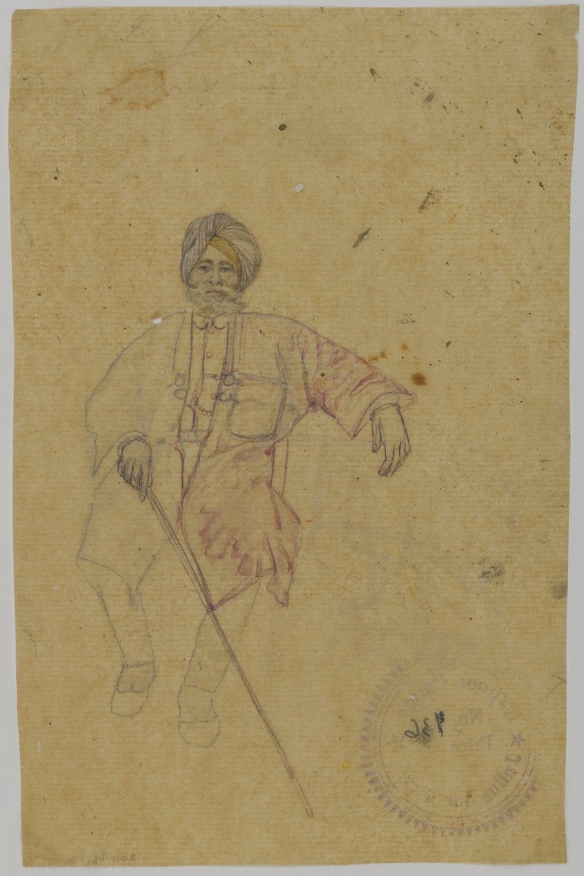 Skiss av en Maharaja (bläck på papper) av Indian School