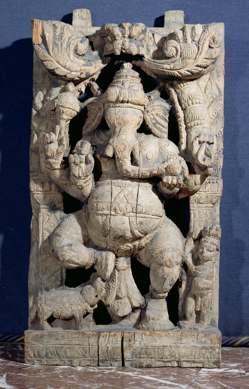 Staty av Ganesh Enthroned (trä) av Indian School