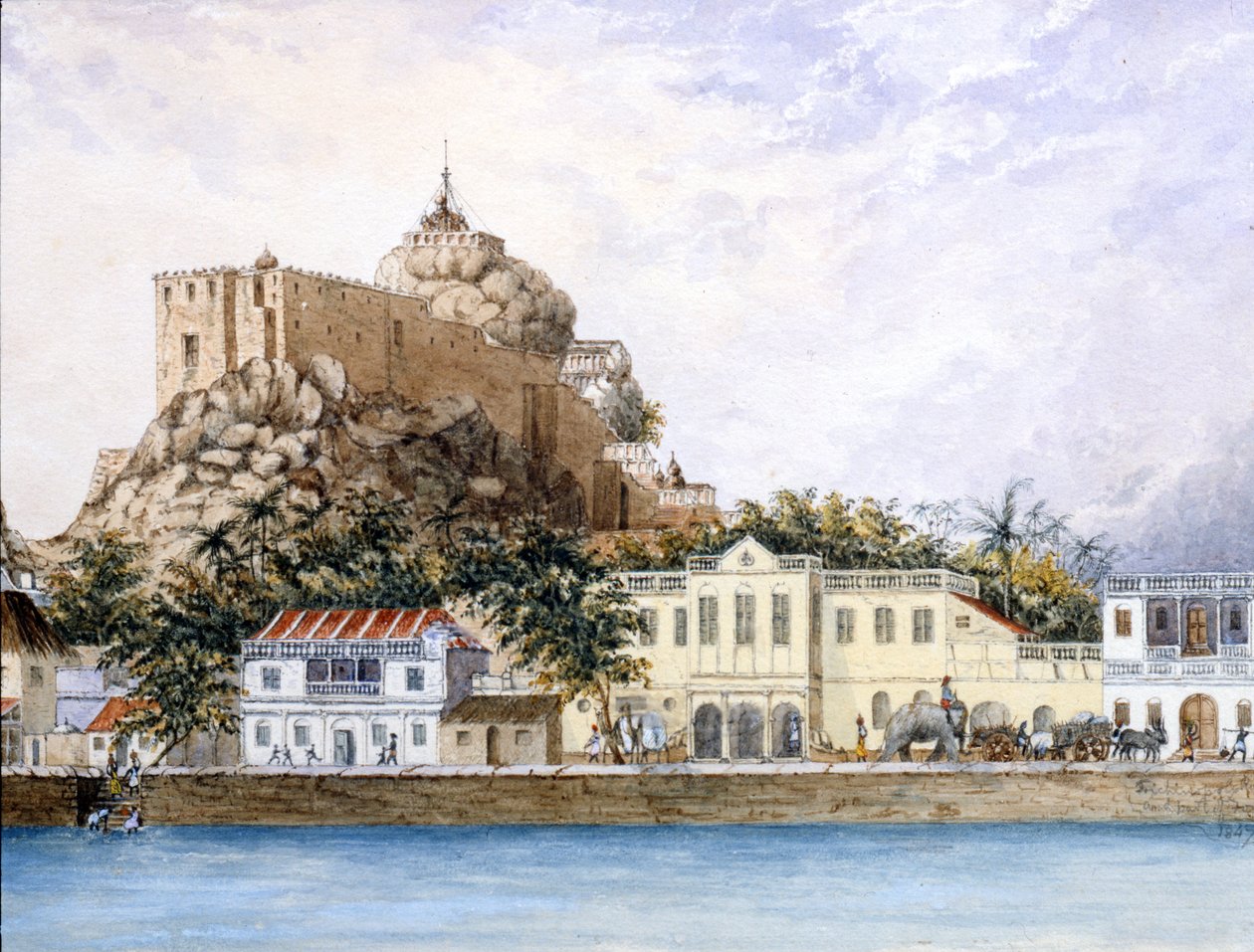 Okänd township, ca 1830 (wc & gouache på papper) av Indian School