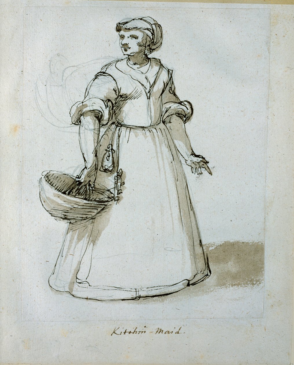 En köksbiträde (penna och bläck på papper) av Inigo Jones