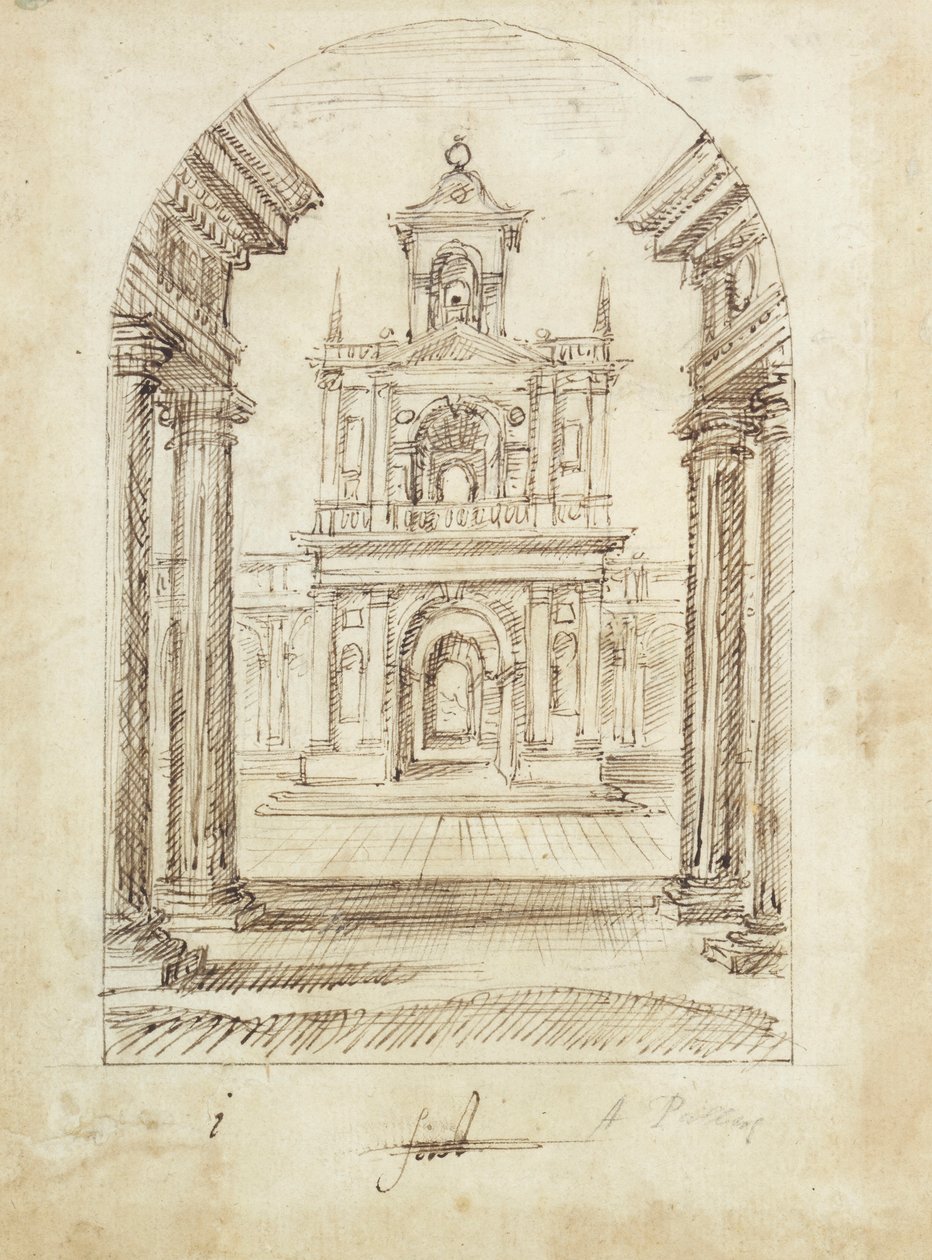 Ett palats (penna och bläck på papper) av Inigo Jones