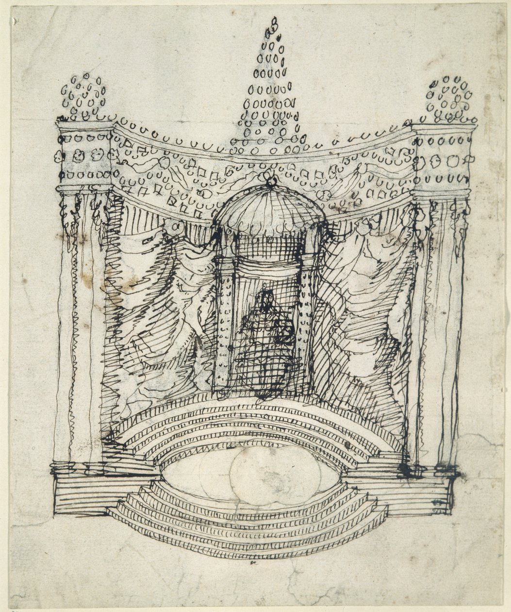 En tron (penna och bläck på papper) av Inigo Jones