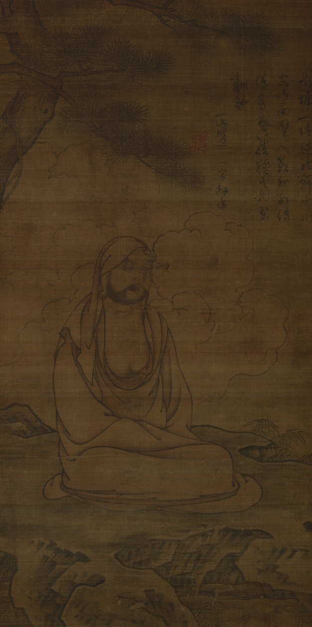 Bodhidharma under en tall av Inscription by Issan Ichinei