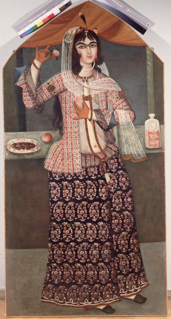 Kvinna som håller en ros, tidigt 1800-tal. av Iranian Master