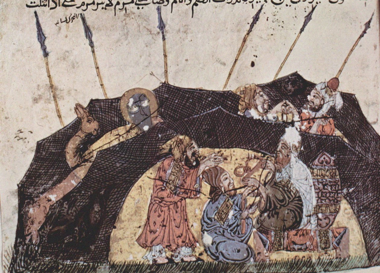 Den 43:e Maq?ma av Al-Hariri, 1225-1235 (tempera på papper) av Iraqi School