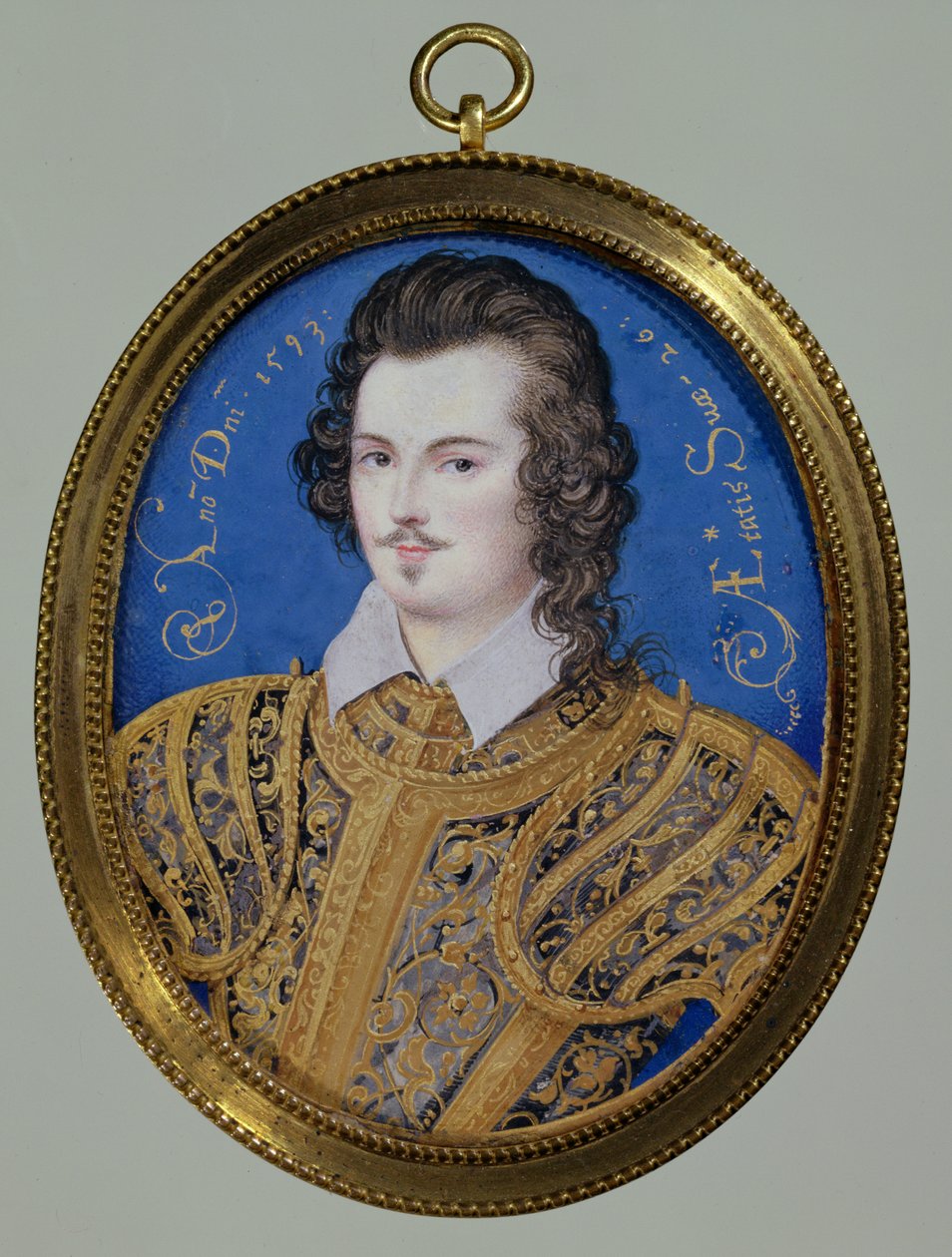 Porträtt av en okänd ungdom, 26 år gammal, 1593 (wc på vellum) av Isaac Oliver