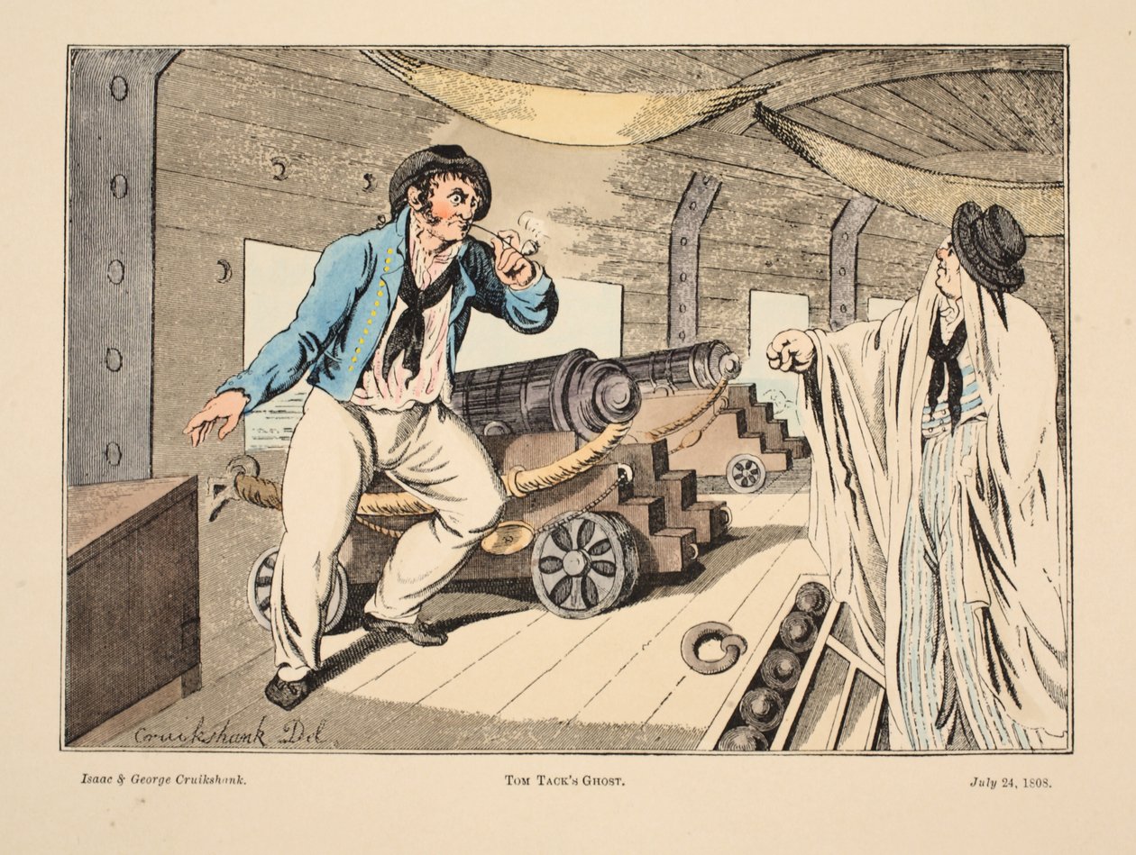Tom Tacks spöke, 1808 (handkolorerad gravyr) av Isaac, Robert and George Cruikshank