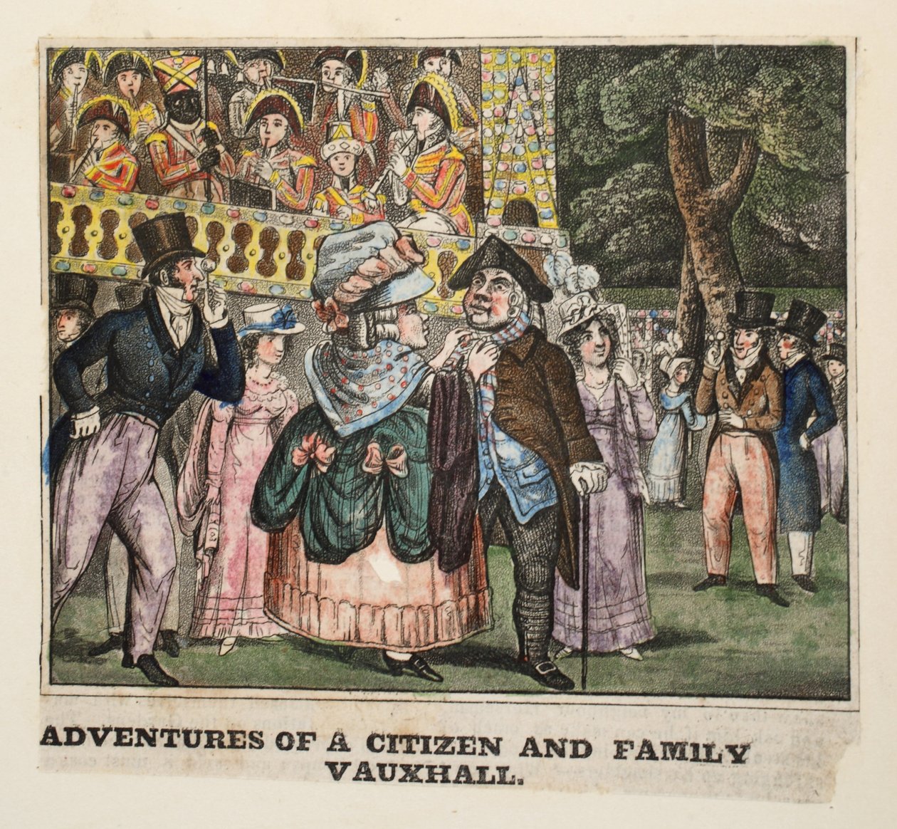 Adventures of a Citizen and Family Vauxhall, 1826 (handfärgad gravyr) av Isaac Robert Cruikshank