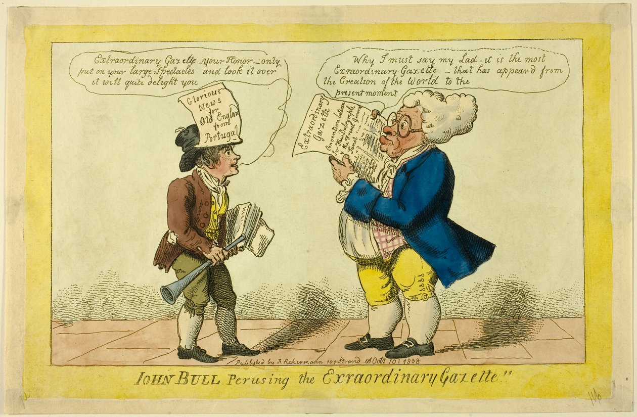 John Bull läser Extraordinary Gazette av Isaac Cruikshank