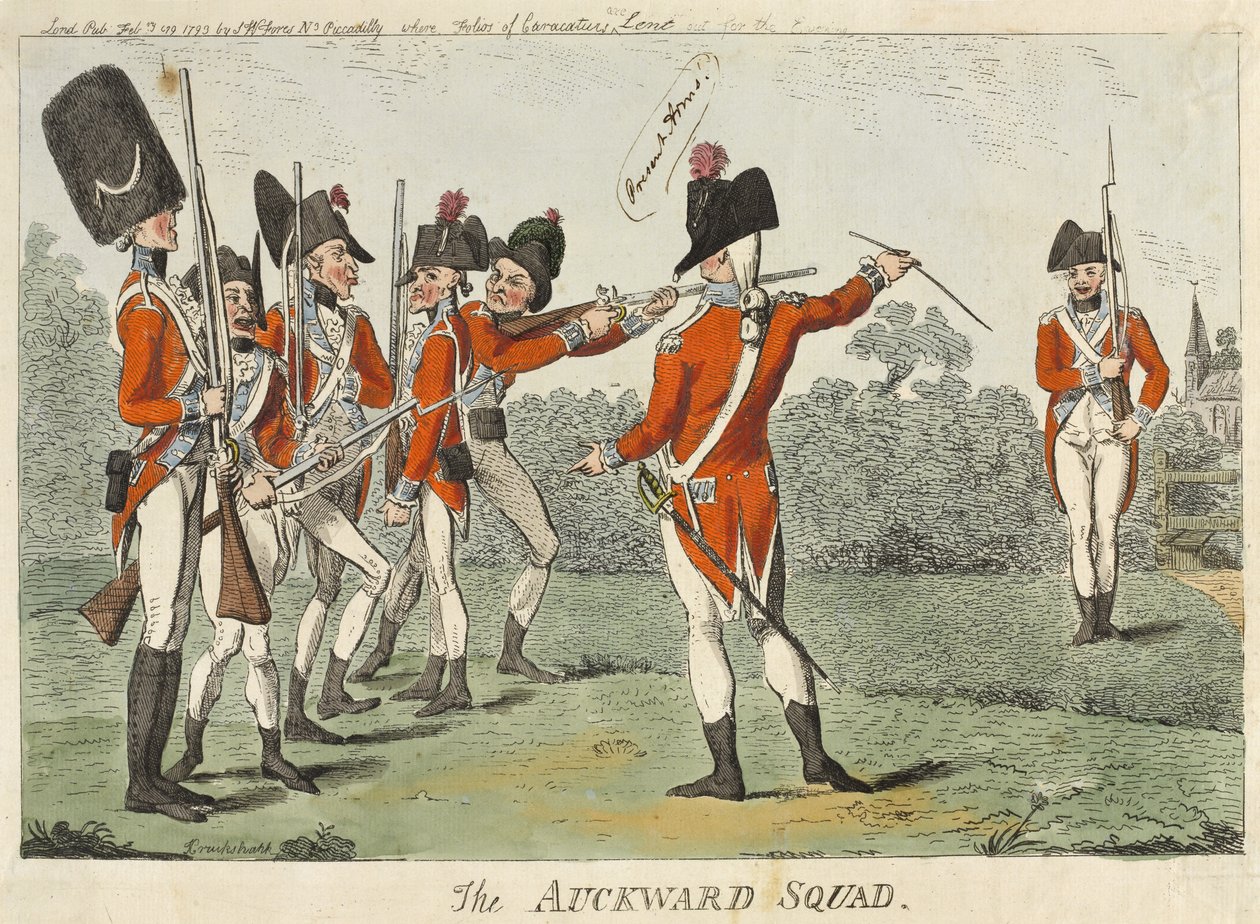 The Awkward Squad, 1793 (färgad etsning) av Isaac Cruikshank