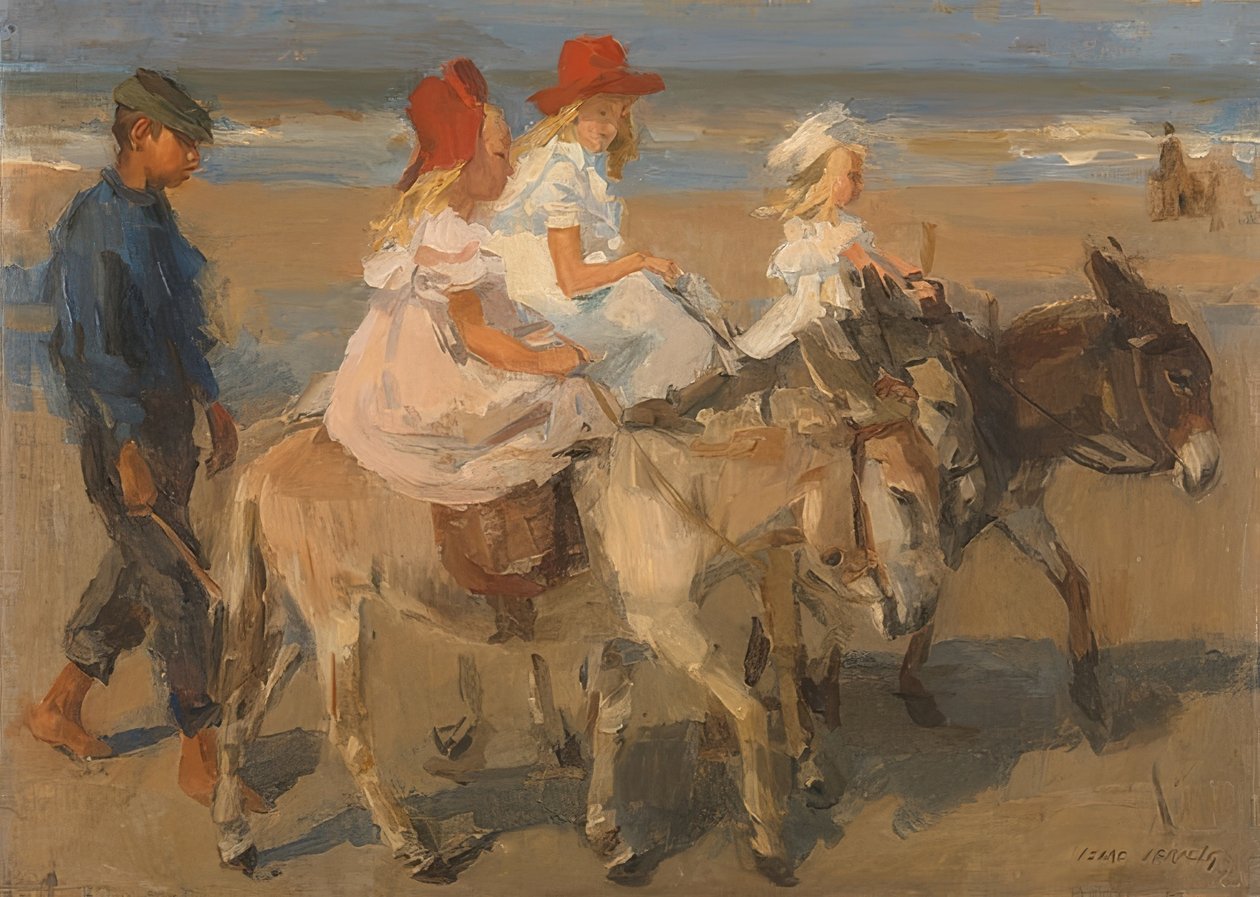 Åsnor på stranden. Omkring 1890-1901 av Isaac Israels