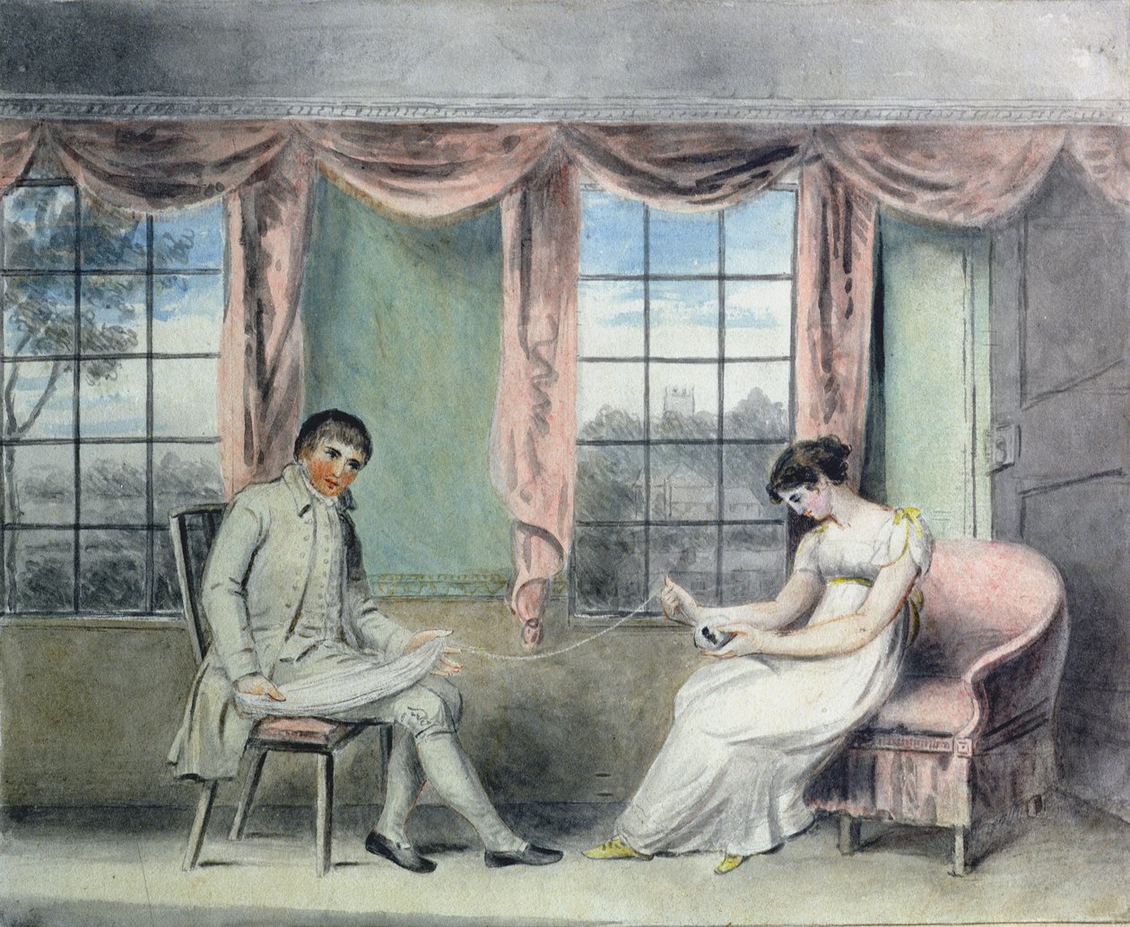 A Woman and her Beau Spinning Thread (wc på papper) av Isabella Downman
