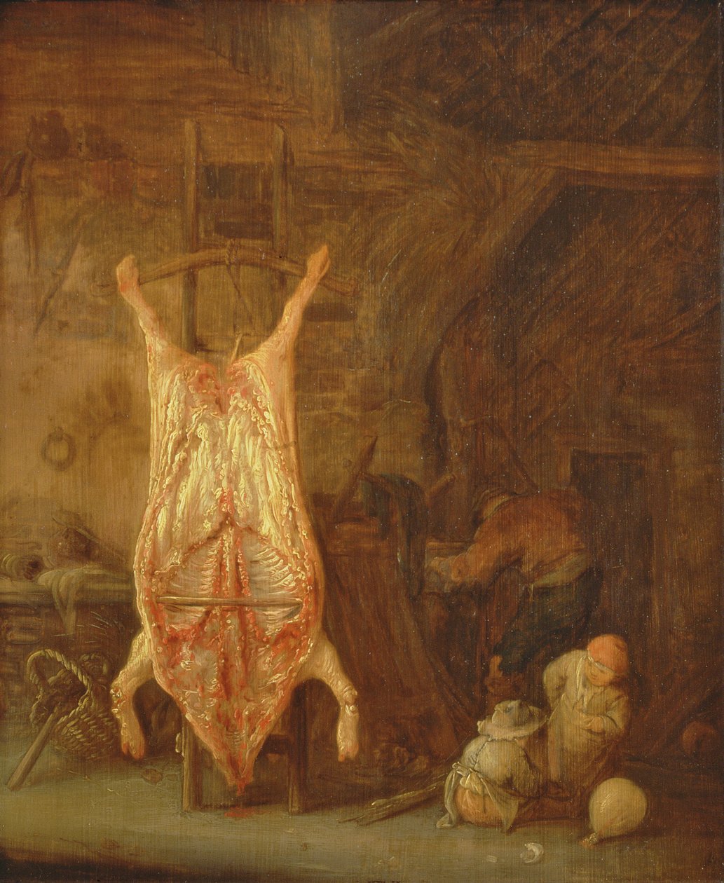 Grisslakt (olja på panel) av Isack van Ostade