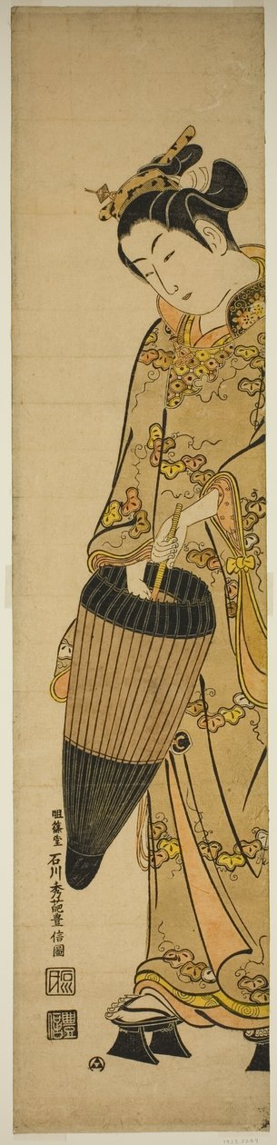 Ung kvinna med paraply av Ishikawa Toyonobu