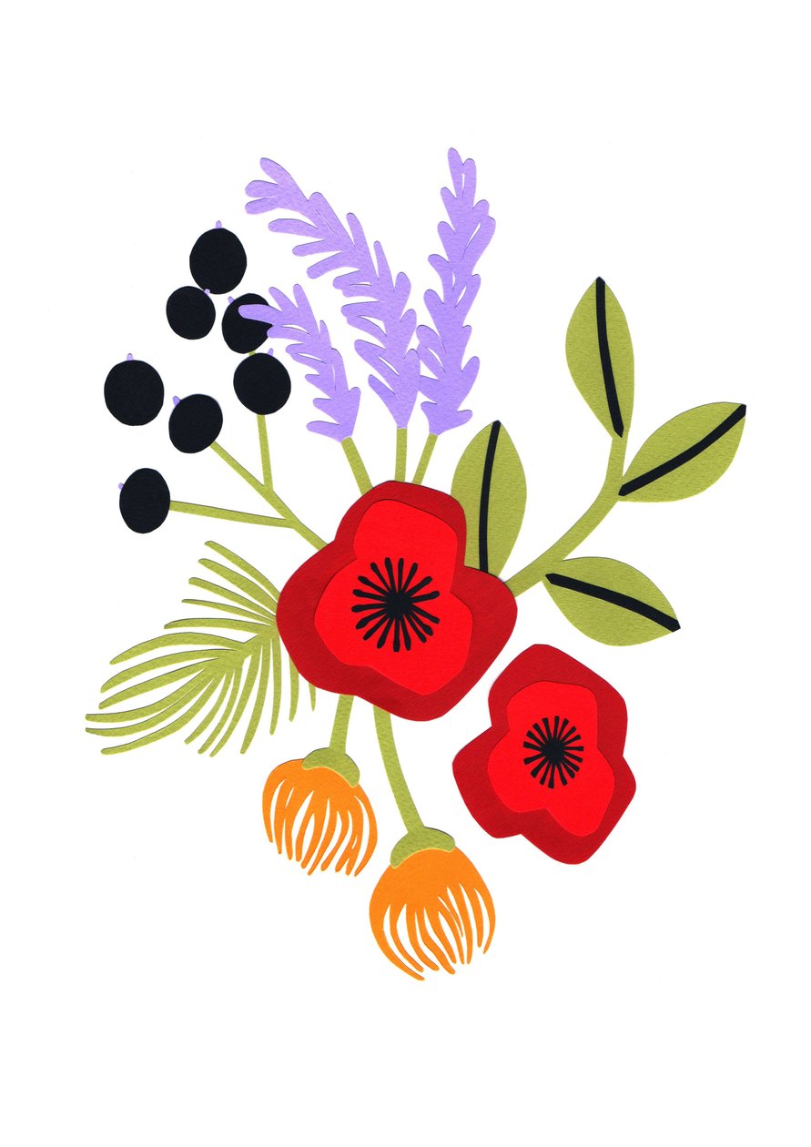 Poppies, 2015 (klippt papper) av Isobel Barber