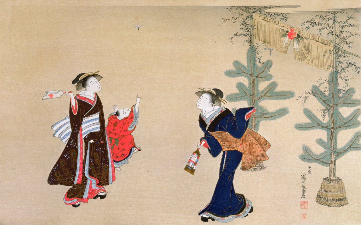 "Nyårsspelet", illustration i tidskriften "Kokka", 1898-99 av Isoda Koryusai