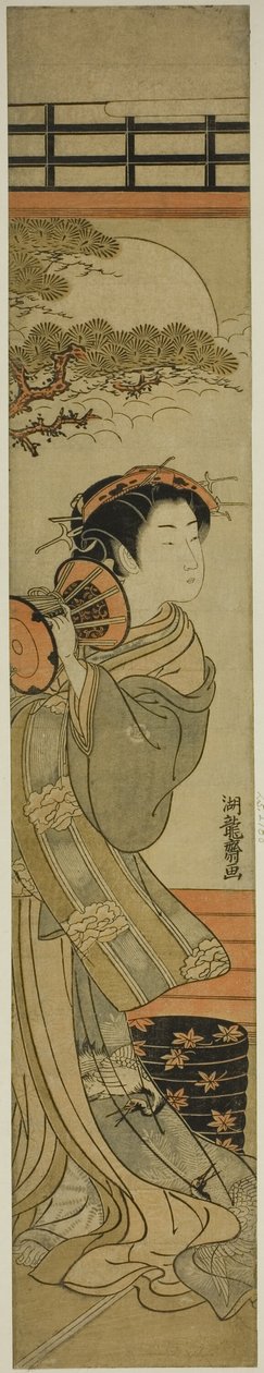 Courtesan som spelar en handtrumma av Isoda Koryusai