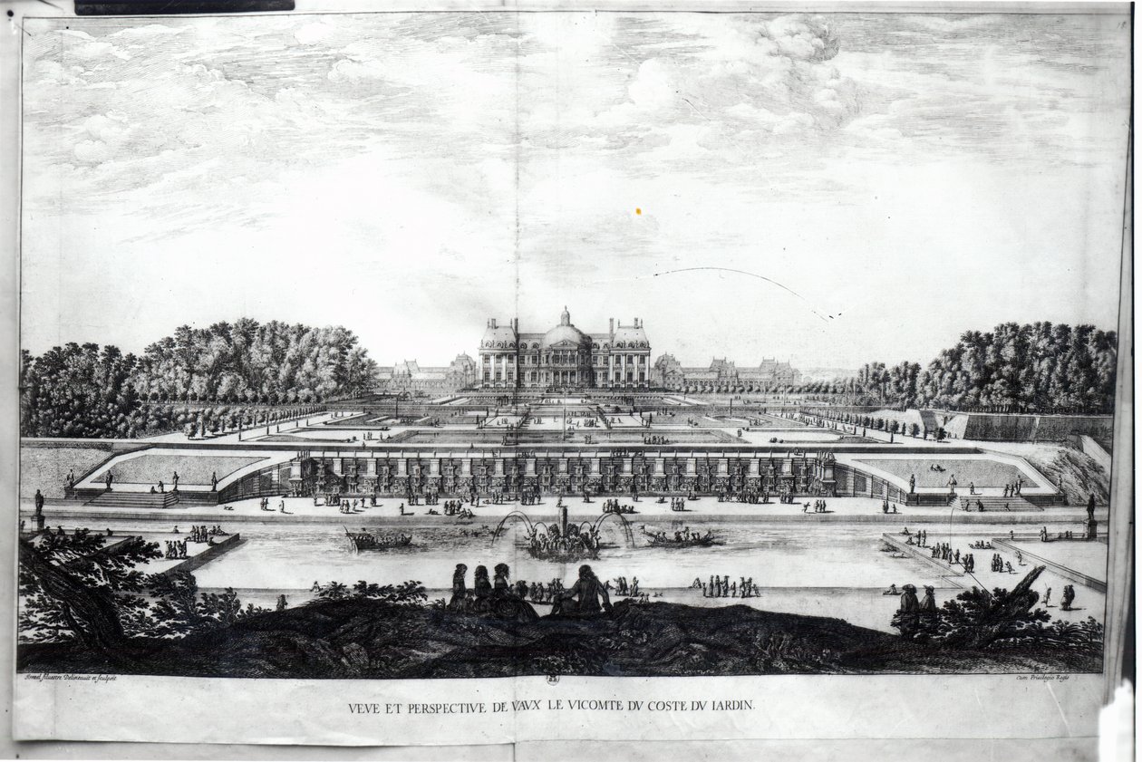 Perspektivisk vy av trädgårdsfasaden på slottet Vaux-le-Vicomte av Israël Silvestre the Younger