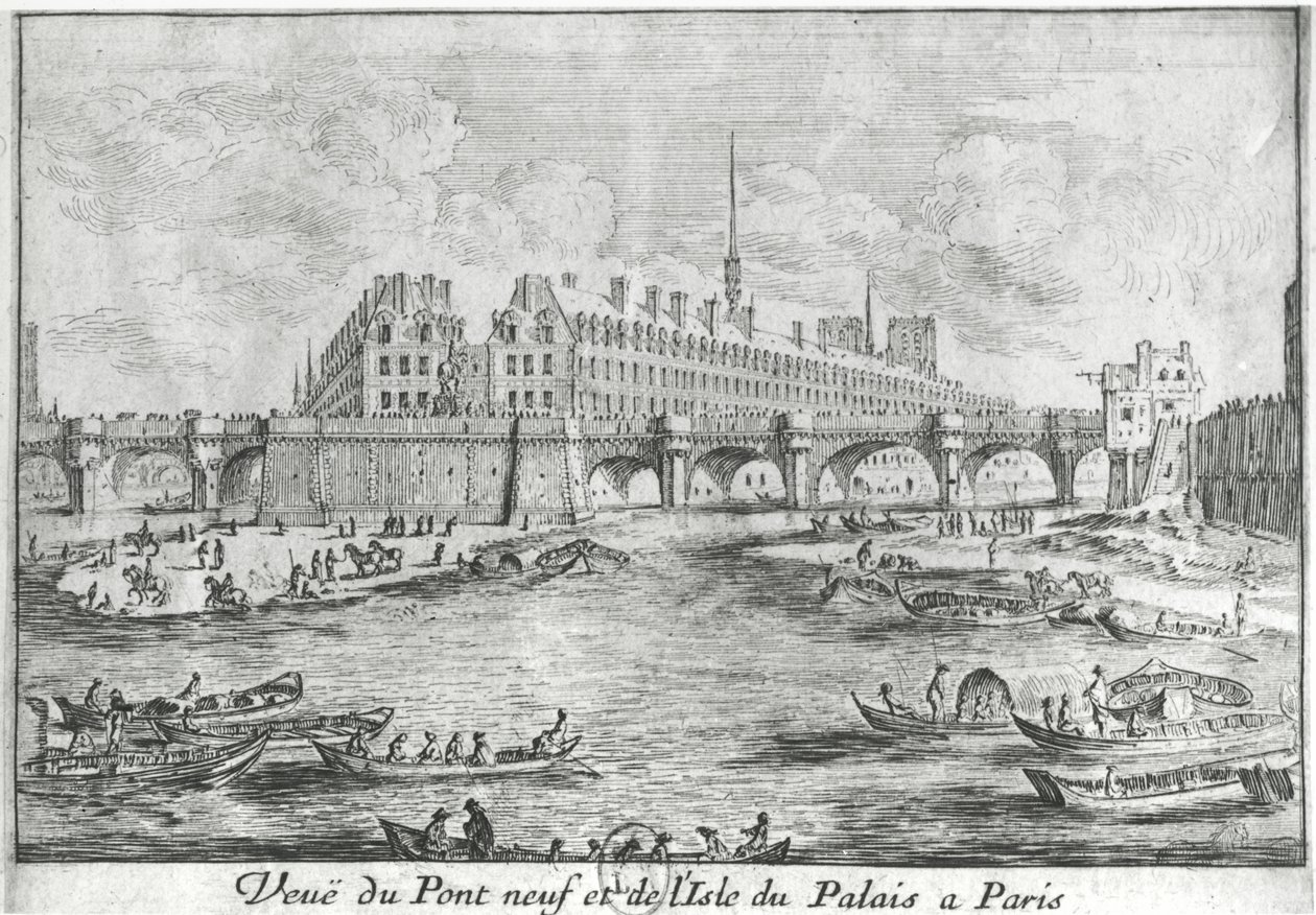 Utsikt över Pont Neuf och Isle du Palais, Paris av Israël Silvestre the Younger