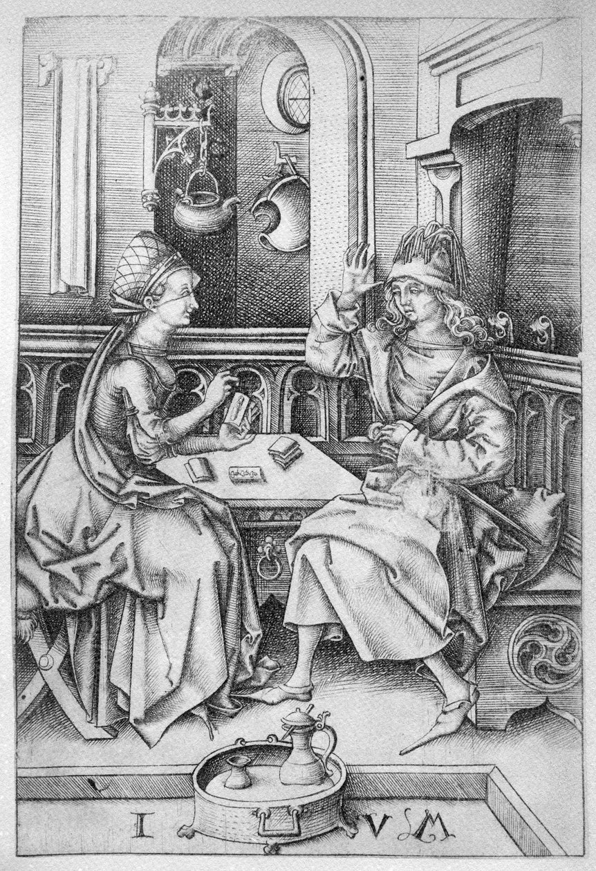 Par som spelar kort c.1500 av Israhel van Meckenem the younger
