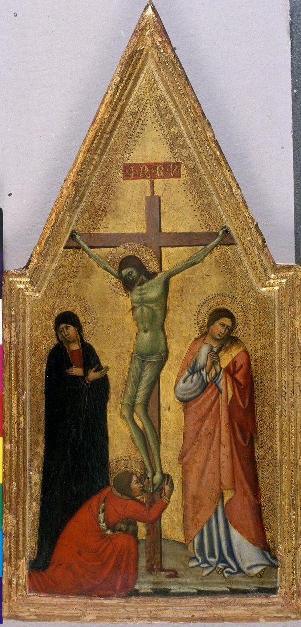 Kristus på korset med Maria, Johannes och Maria Magdalena (tempera på trä) av Italian School