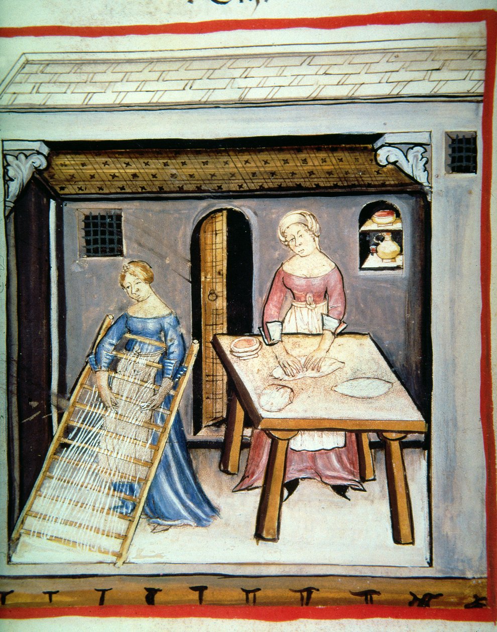 Nova 2644 fol.45v Beredning av pasta, från Tacuinum Sanitatis Code Vindobonensis av Italian School