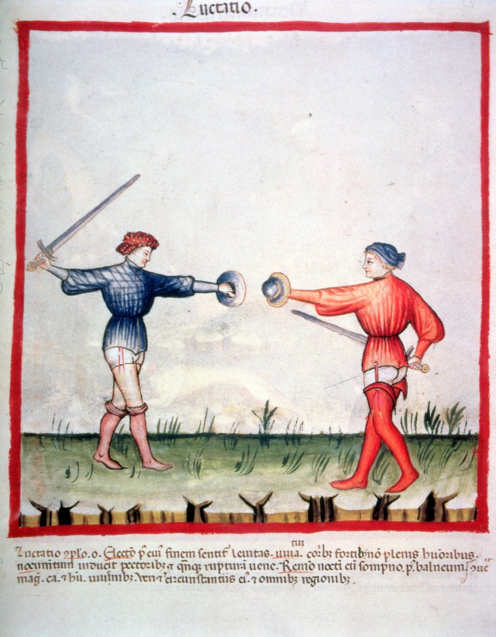 Nova 2644 fol.96v Fäktning, från Tacuinum Sanitatis av Italian School