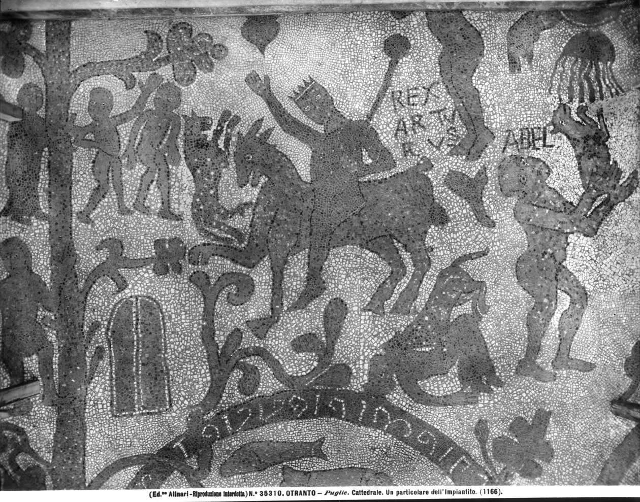 Trottoar föreställande kung Arthur, 1166 (mosaik) av Italian School