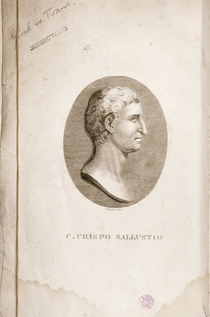Porträtt av Gaius Crispus Sallust (c.85-35 f.Kr.) graverad av Antonio Verico (fl.1819) av Italian School