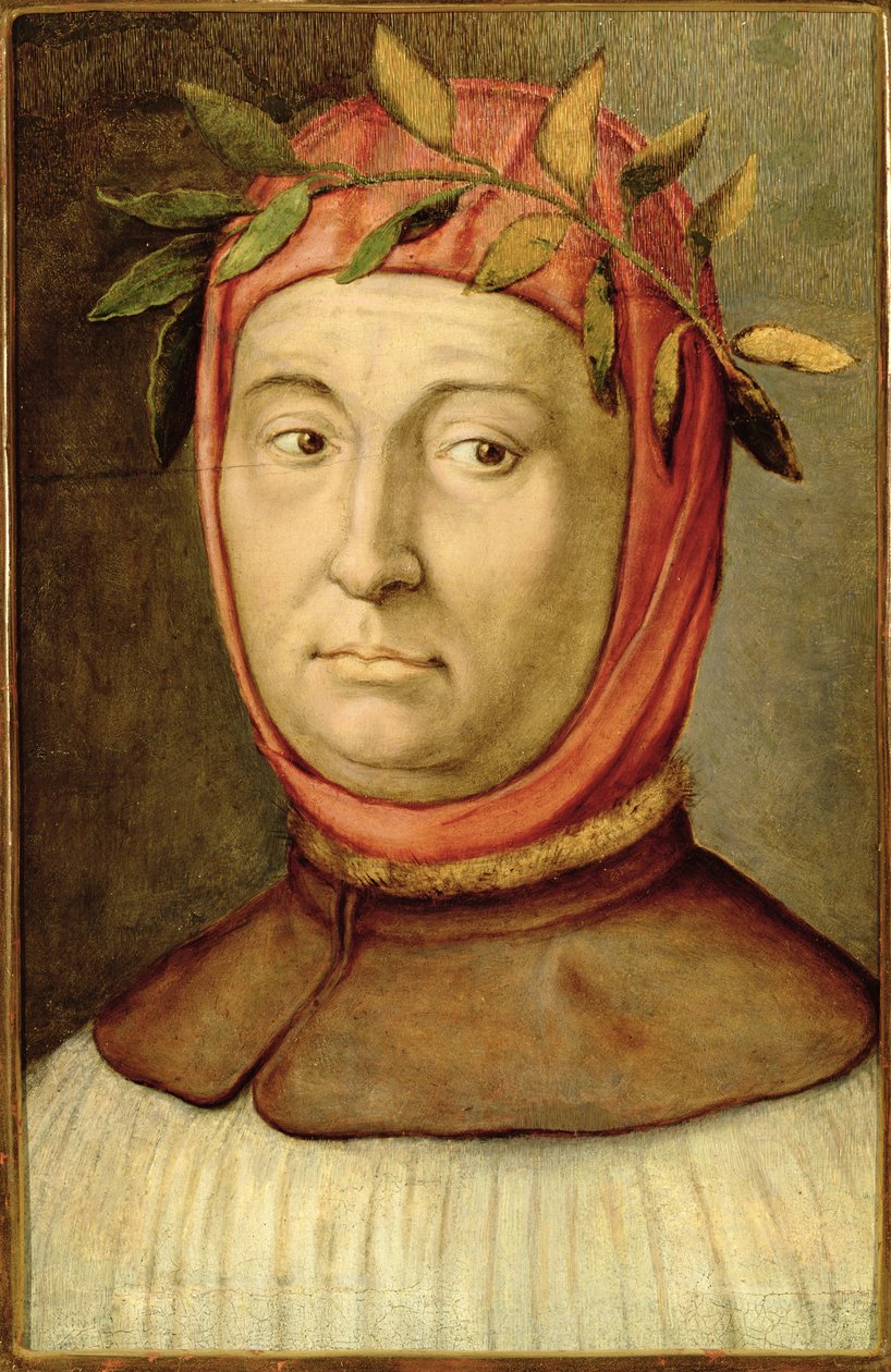 Porträtt av en Petrarka vid namn Francesco Petrarca (1304-74) av Italian School