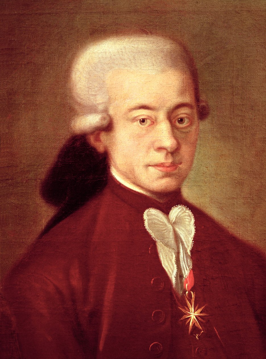 Porträtt av Wolfgang Amadeus Mozart (1756-1791) efter 1770 (detalj) av Italian School