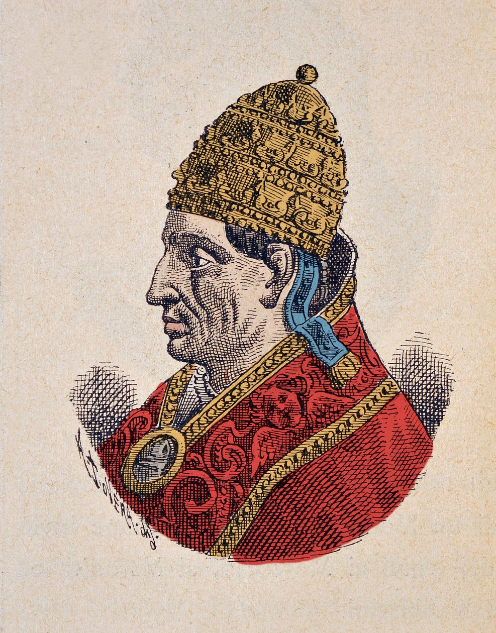 Porträtt av påven Adrien VI (Adrianus, Hadrianus eller Hadrianus eller Adriano) (1522-1523), 1898 (gravyr med senare färgsättning) av Italian School