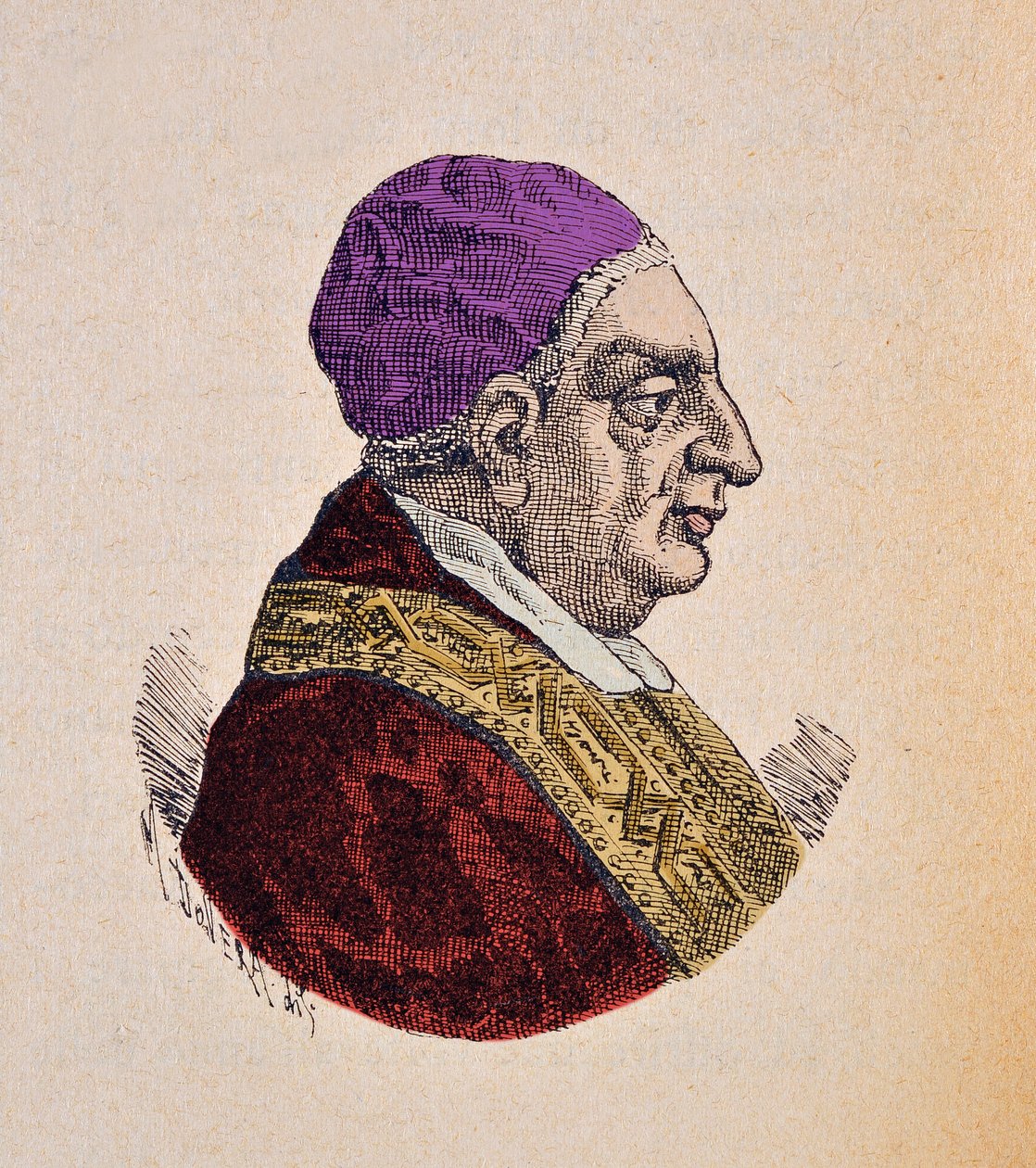 Porträtt av påven Benoit XIII (benedetto, Benedikt eller Benedictus) (1724-1730), 1898 (gravyr med senare färgsättning) av Italian School