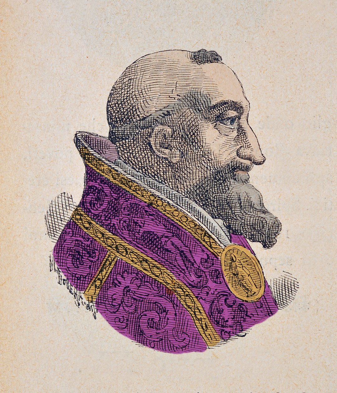 Porträtt av påven Gregoire XV (Gregorio, Gregorius eller Gregorius) (1621-1623), 1898 (gravyr med senare färgsättning) av Italian School