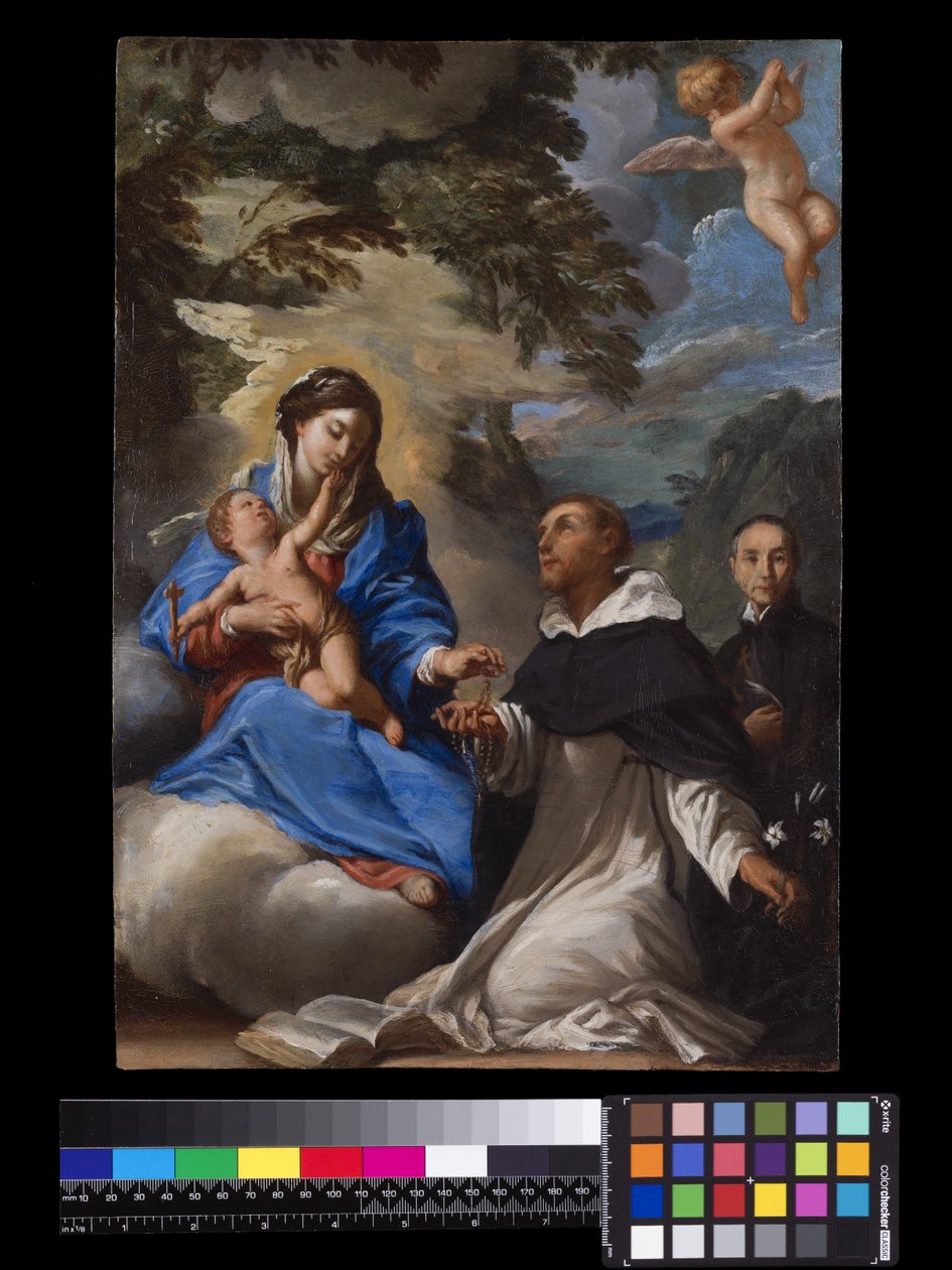 St Dominic tar emot rosenkransen från Jungfru Maria av Italian School