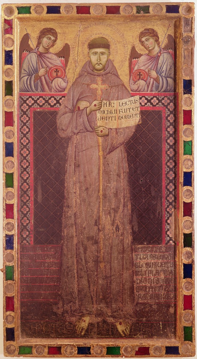 St Francis and Angels, ca 1250-1300 (tempera på panel) av Italian School