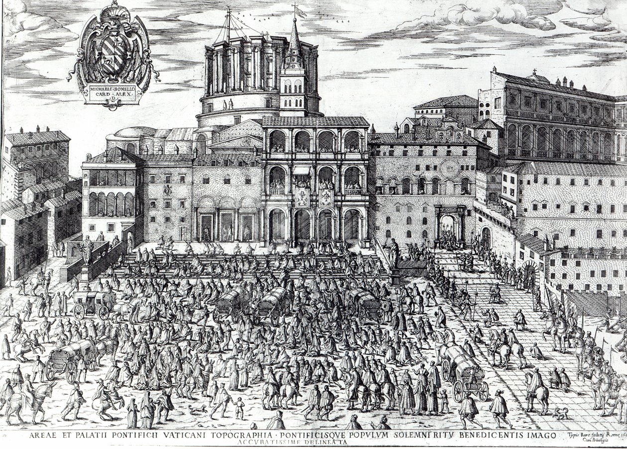Påven Pius V:s välsignelse på Petersplatsen c.1567 av Italian School