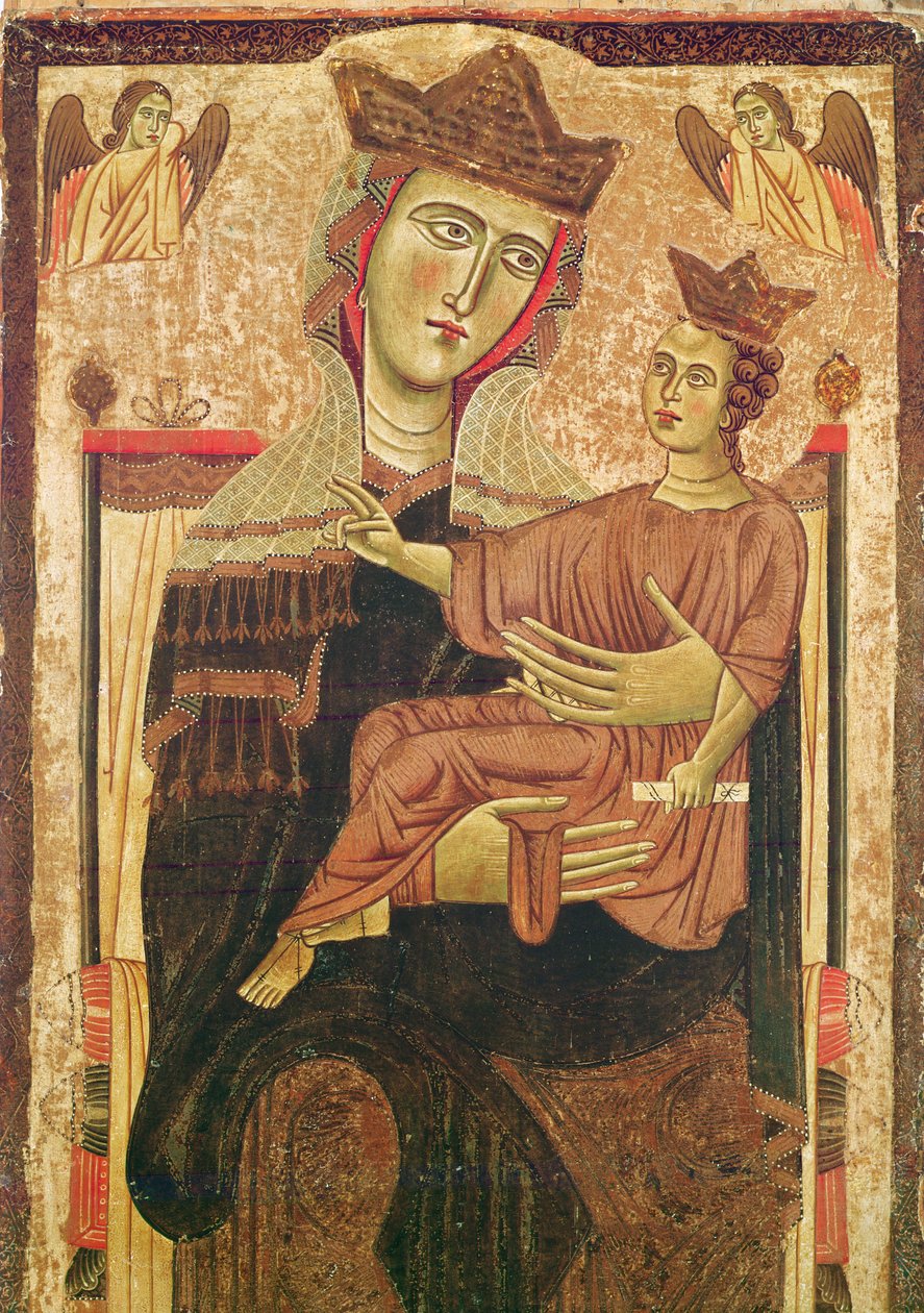 Jomfru og Barn (tempera på panel) swed av Italian School