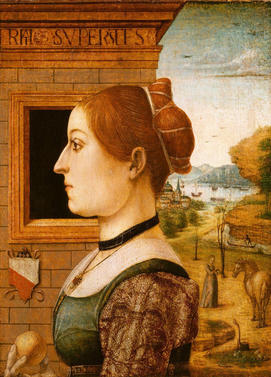 Porträtt av en kvinna, ca 1494 (tempera på trä) av Italian School Italian School