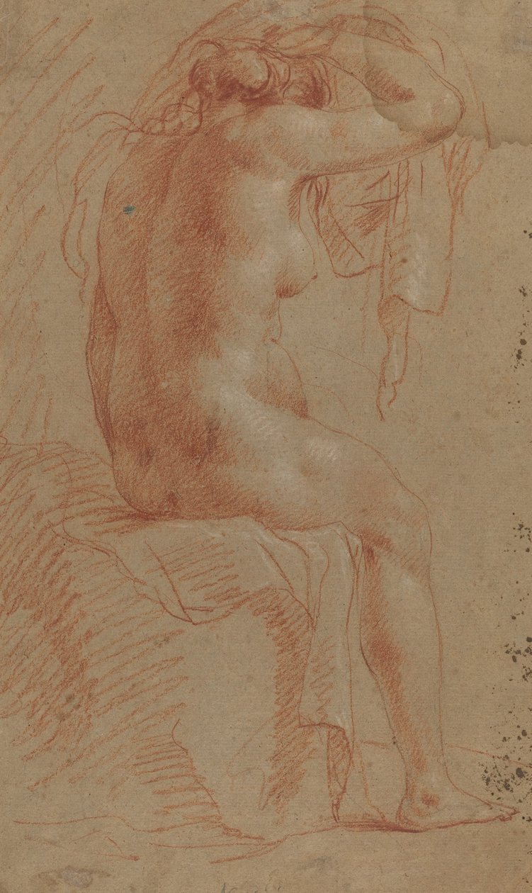Naken kvinnlig figur [verso] av Italian 17th Century