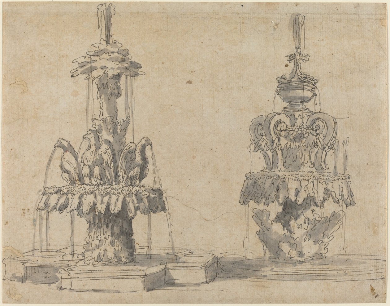 Två fontäner av Italian 17th Century