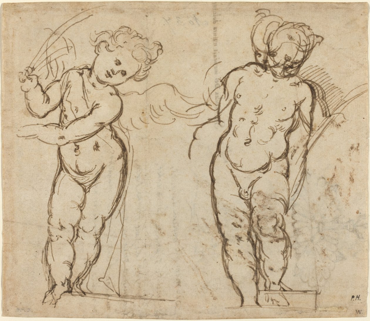 Två stående Putti [recto] av Italian 17th Century