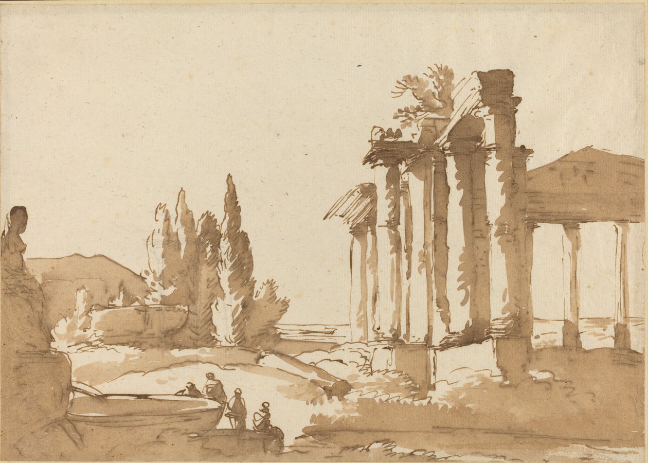 Landskap med ruiner av Italian 18th Century