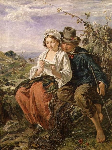En vedsamlare och en flicka som läser av Italian School