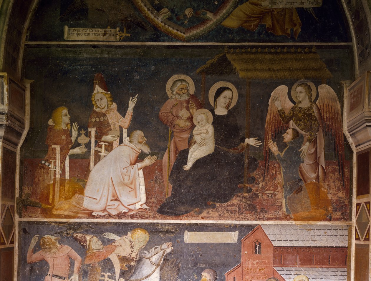 Tillbedjan av Magi (fresk) av Italian School