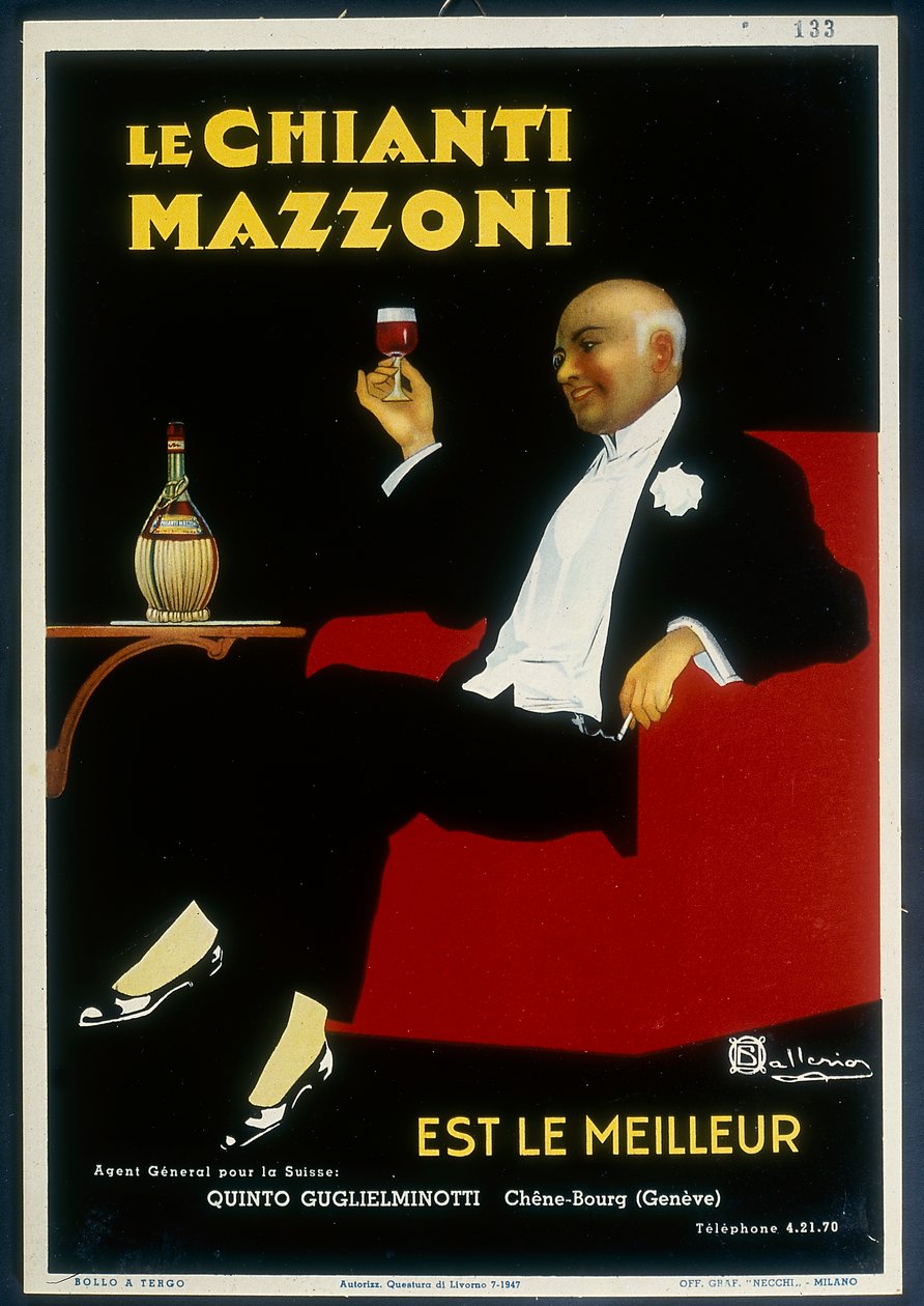 En historisk affisch av "Mazzoni" Chianti av Italian School